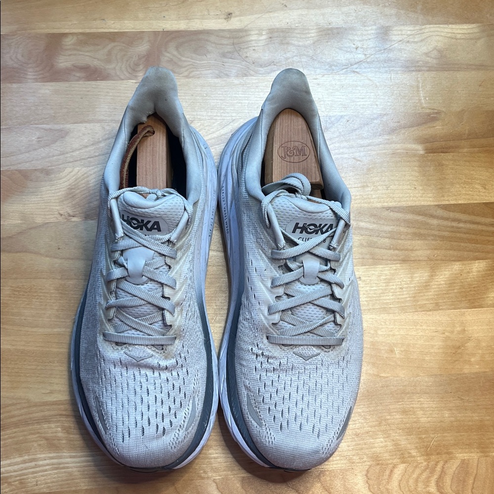 Hoka Men's White and Gray Mesh Running Shoes